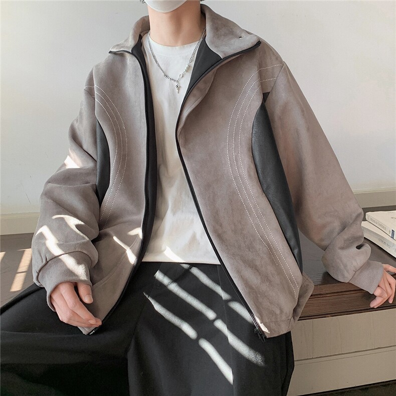 1美式麂皮绒大码M-5XL拼接撞色不规则拉链夹克男JK8759P95控128，男装夹克，星座226-2