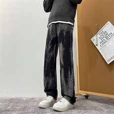 扎染牛仔裤潮牌痞帅炸街微喇裤美式裤子直筒弯刀裤子RK2411-P46，男装牛仔裤，星座412-3
