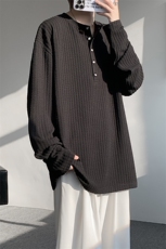 肌理感条纹长袖T恤大码纯色简约打底衫亨利领内搭上衣LT1002特P32，男装T恤，电商B215