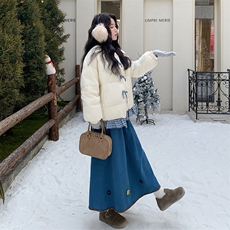 【】撞色花边配半裙羽绒服套装1281-P330-K498，女装套装/套裙，2C305