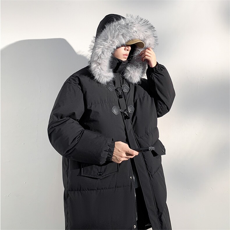 现货 中长款棉衣男冬季加厚棉袄宽松连帽毛领棉服外套M107-P120图片