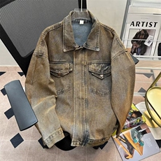 潮牌做旧牛仔夹克男款春秋季美式复古vintage外套宽松高级感上衣，男装夹克，星座601-2