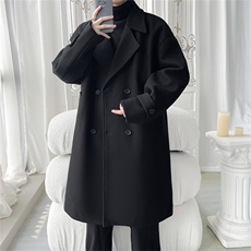 N9110/P110秋冬新款毛呢大衣男中长款双排扣呢子外套呢料大衣风衣，男装风衣，电商A141