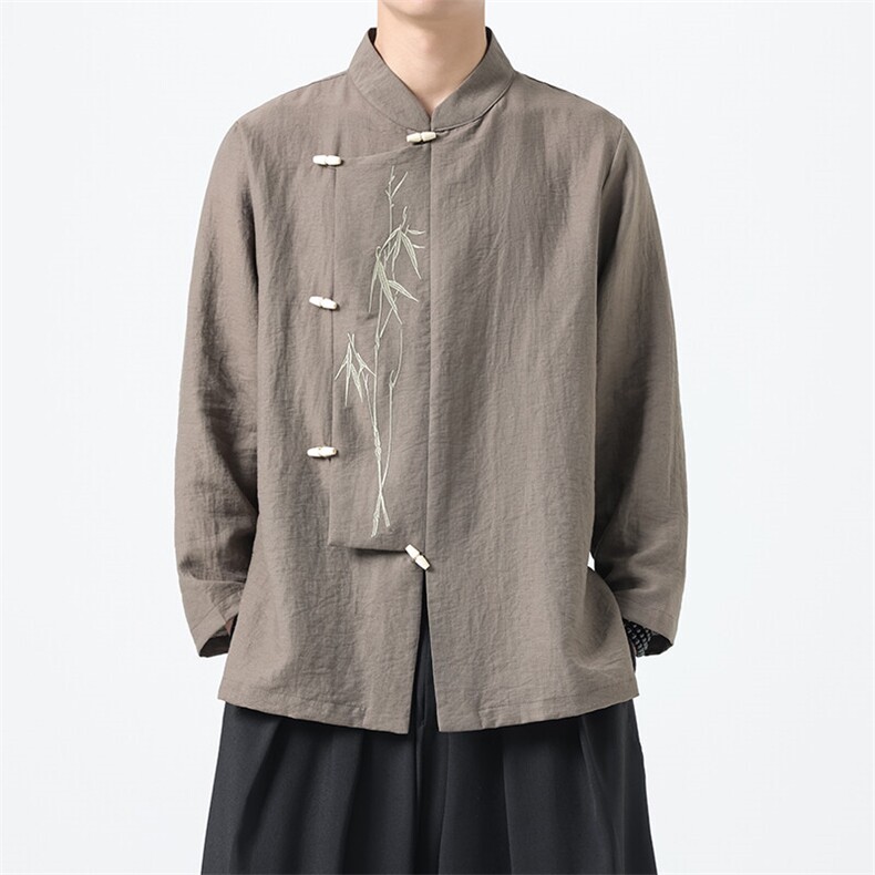 新中式刺绣长袖衬衫男春秋季盘扣唐装设计感小众国潮帅气衬衣外套，男装衬衫，星座305A（原312A-1）