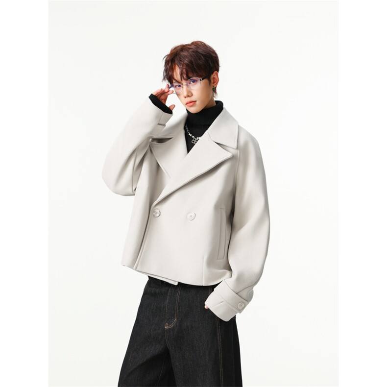 25短款长袖毛呢大衣秋冬新款韩版宽松显瘦外套潮504-F31-P85控128，男装毛呢大衣，星座504