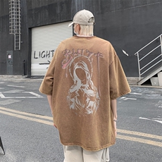 B239-1069-P38复古水洗做旧夏季美式印花半袖高街重磅短袖T恤，男装T恤，星座514-2(原B239)