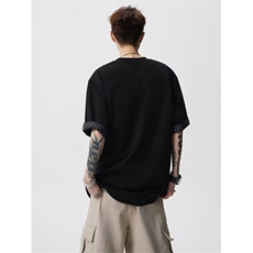 网图港风潮流简约假两件短袖t恤夏季大码宽松百搭上衣YY816-P32，男装T恤，电商C216