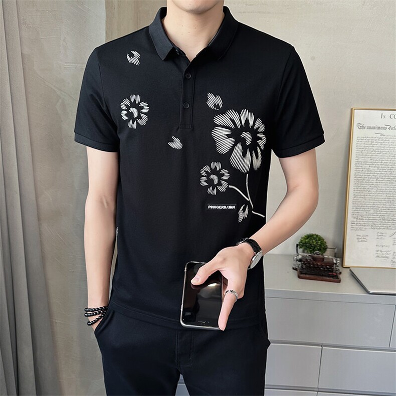 男装Polo衫翻领短袖印花透气2025新款短袖t恤C317-1855-P55,男装Polo衫,电商C317