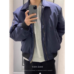美式vibe复古翻领飞行夹克保暖加棉棉服短款外套男上衣 JQ102图片