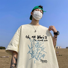 抖音得物二开现货供应220克夏装重磅美式高街宽松短袖t恤MT65，男装T恤，电商A486-1
