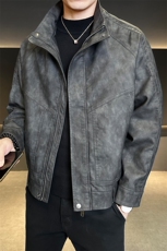 秋立领新款PU皮衣夹克男春秋美式复古宽松美拉德机车服P8893-160，男装皮衣，电商A237