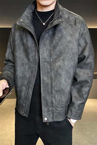 秋立领新款PU皮衣夹克男春秋美式复古宽松美拉德机车服P8893-160图片