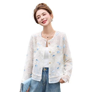 现货新款休闲重工艺刺修女夏薄款宽松小个子时尚新中式外套防晒衣图片