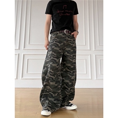 美式复古做旧迷彩弯刀裤男女宽松阔腿裤休闲工装裤LX15766-P53，男装工装外套，星座1008