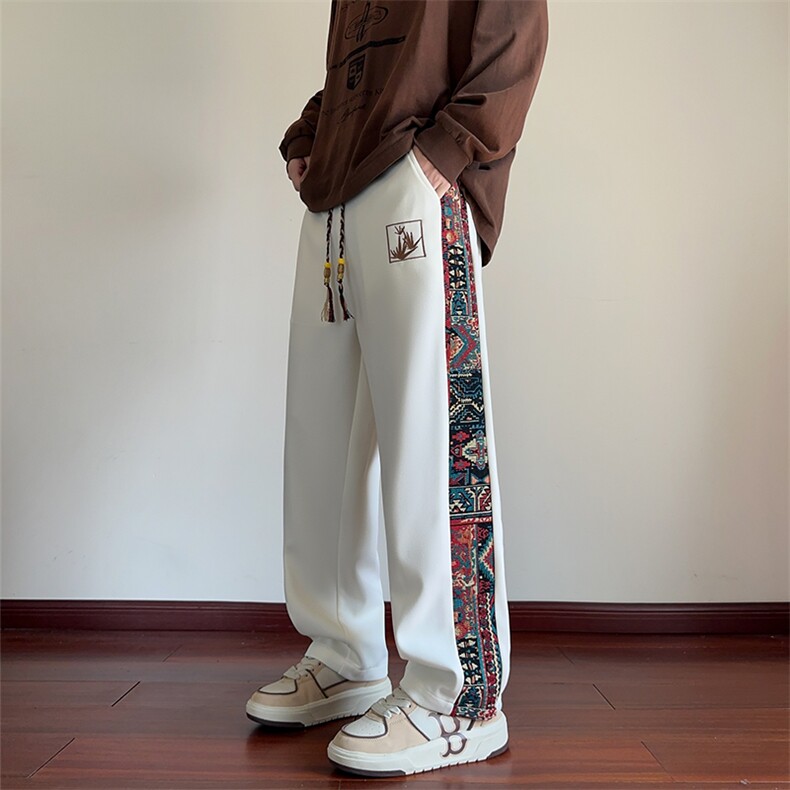 风男春秋季美式复古拼接长裤潮牌宽松大码XZ102B-1CK2550P45,男装休闲裤,星座102B-1