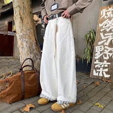 气质文艺新款潮流裤子翻边条纹休闲裤男士春夏季时尚简约牛仔裤，男装休闲裤，星座516A
