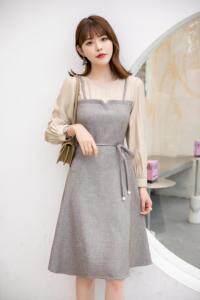 秋装新款上市：拼色修身连衣裙M一XXL，女装连衣裙，拉思维加丝