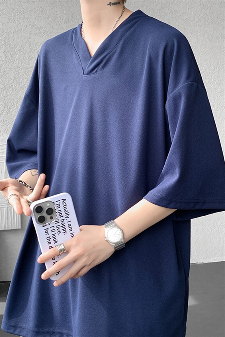 8XL-M短袖t恤男款夏季薄款垂感小V领七分袖加肥加大码DT005特P20,男装T恤,电商B312