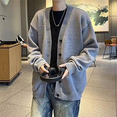 秋冬季针织开衫外套男慵懒风高级穿搭韩系V领毛衣潮毛线，男装针织衫/毛衣，星座1013