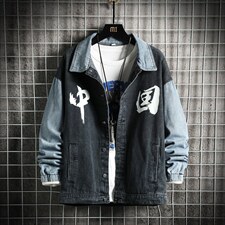 JK639-P75-现货网格牛仔夹克肥仔量足破洞印花大码，男装夹克，星座103A