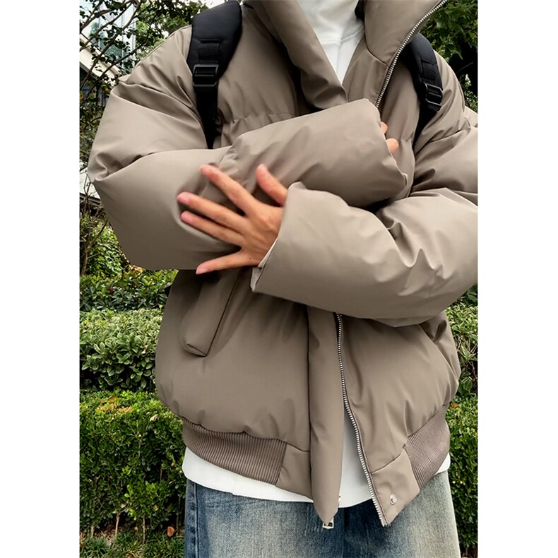 现货5W件冬季三防重磅硬挺boxy短款羽绒立领PU皮棉衣外套加厚棉服,男装棉衣,电商A443