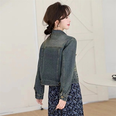 现货手工抹旧工艺复古小版型牛仔外套慵懒风宽松设计感上衣女，女装牛仔外套，跑量工厂店