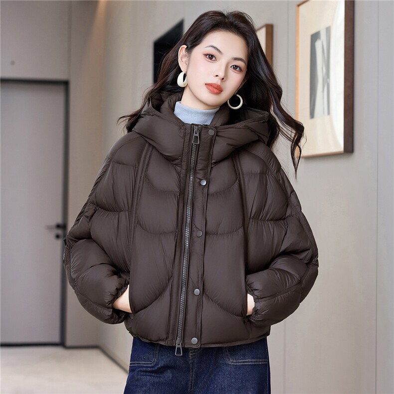 短款连帽羽绒服女2025年冬季新款小个子百搭面包服白鸭绒外套,女装羽绒服,阿舍尔精品
