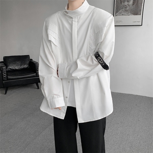 8XL-M 高街风小众压褶设计高级感垫肩立领衬衫男宽松衬衣CS521P68图片