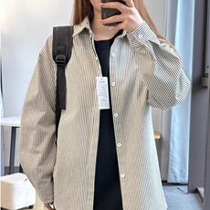 复古条纹长袖衬衣高品质衬衫男女同款运动休闲打底衫外套TW01p40，女装衬衫，电商D256-2(原A064-2)