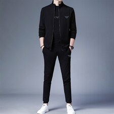 秋季男士休闲中年运动服长袖套装外套长条加绒卫衣休闲开衫三件套，男装休闲套装，电商B212（原钱塘6029）