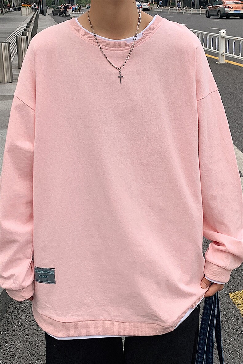 A101-P38港风假两件卫衣男士大码宽松长袖t恤潮男装,男装卫衣,电商A040