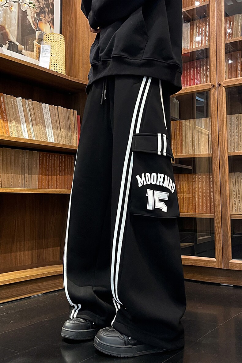 8XL-M美式条纹工装裤休闲裤男宽松直通阔腿加绒裤子K9123P78控98,男装休闲裤,电商D206-1