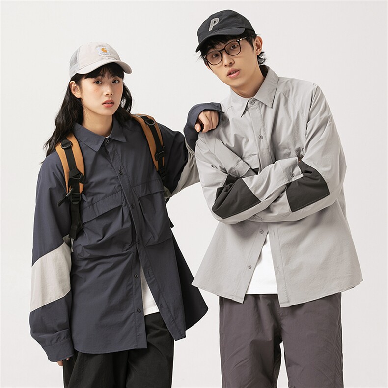 2026春季新款男日系潮牌拼色长袖衬衫宽松外套衬衣CS266-F96,男装衬衫,电商A101（原外27）