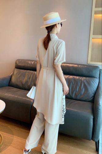 夏季新款欧版米色冰爽气质套裤，女装，水锦红