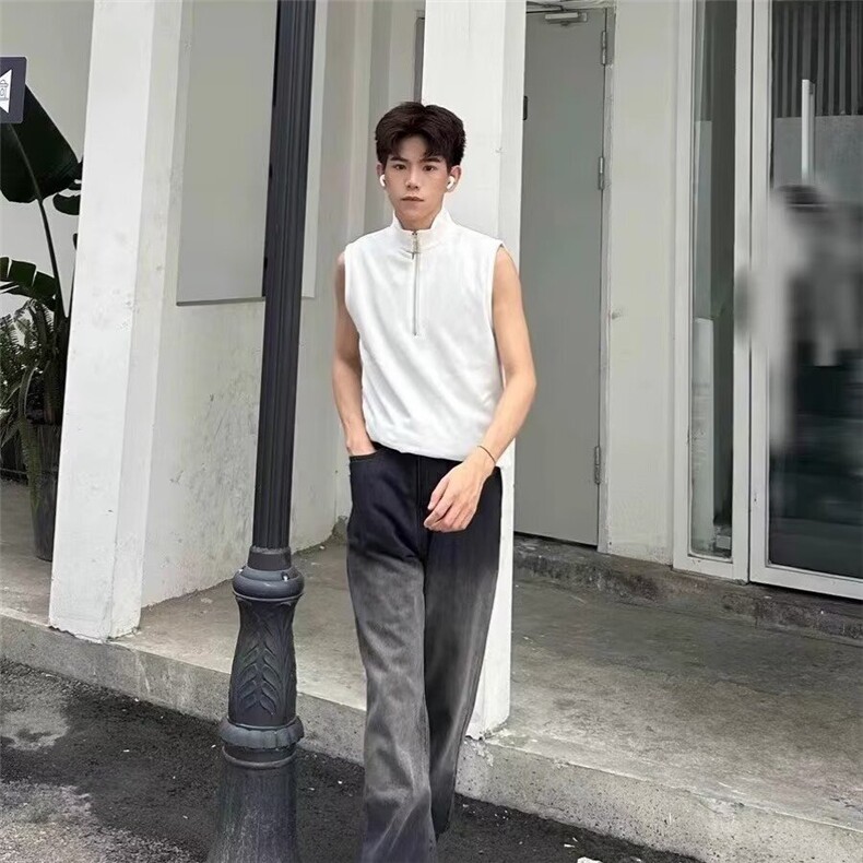 夏季暗黑系半拉链套头背心男女设计感韩版简约痞帅无袖TA130-P32图片