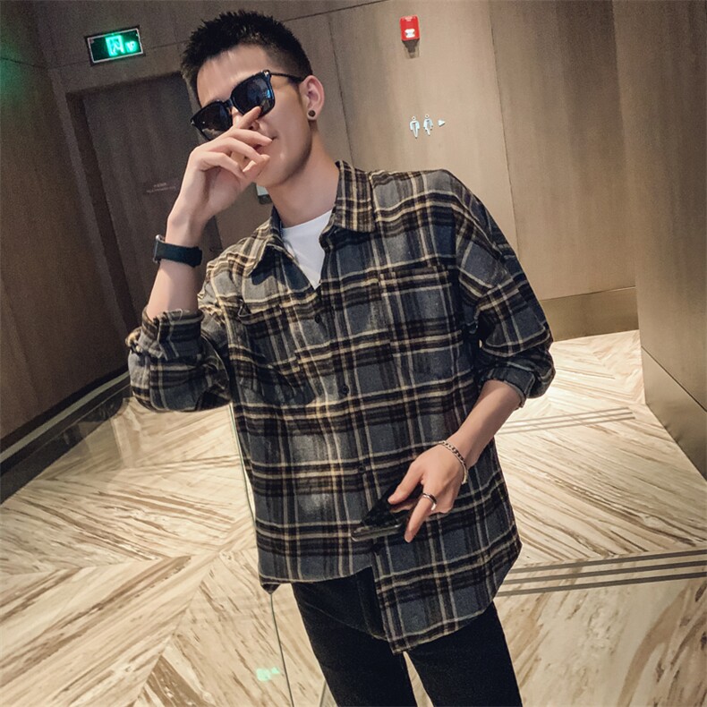 社会风春秋经典格子长袖宽松夹克B297-3909-P68控88,男装衬衫,电商B297
