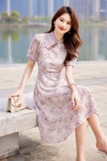 2023新款夏装女装复古立领碎花中长款减龄显瘦旗袍裙连衣裙，女装连衣裙，安之芮娜