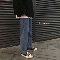 秋季牛仔裤男ins韩版潮流宽松休闲百搭毛边直筒九分裤潮牌k68-p35，男装牛仔裤，星座1008-2