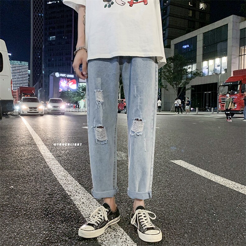 破洞牛仔裤！男女直筒乞丐裤NB03P40,男装牛仔裤,电商D325