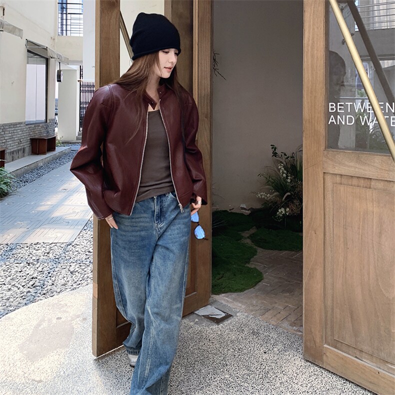 新款现货，网红安可拉红，黑色短款皮衣081-P165-K238，女装皮衣，浙宝276（原081）