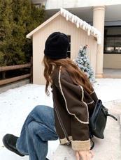 【现货】冬季新款PU皮复合羊羔毛加厚机车风外套2563款P210-K288，女装羊羔毛/颗粒绒，浙宝301