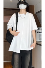 不规则领口短袖T恤男纯色夏季美式半袖体恤T3648-特价P25，男装T恤，电商A007