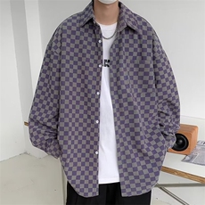 灯芯绒棋盘格衬衫男长袖小众春秋衬衣休闲外套港风日系CS323P40，男装休闲裤，星座410-2