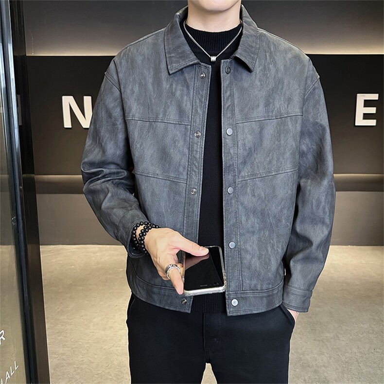 店主风2025秋冬翻领复古做旧加绒皮衣男夹克外套5025加绒-P155,男装夹克,电商B338