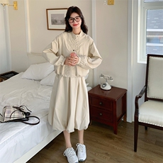 松弛感杏色工装套装裙女春秋2025年新款又a又飒穿搭背心裙两件套，女装套装/套裙，2C115