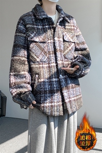 粗花呢格纹棉服复古大码夹棉加厚小香风毛圈格子呢外套LF101特P95图片