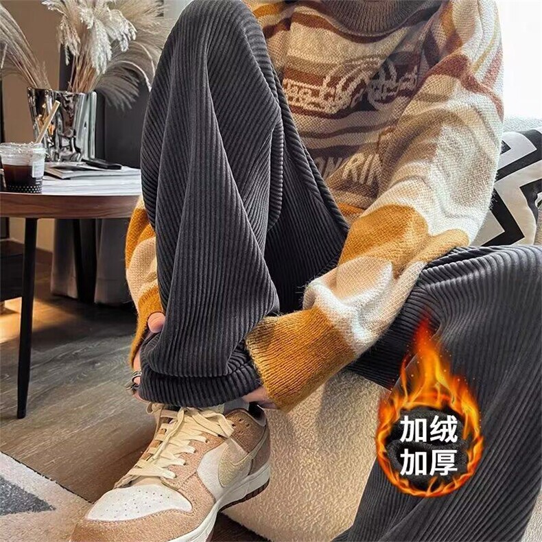 WASSUPHAPPY灯芯绒裤子男款春秋夏季重磅垂感卫裤宽松运动休闲裤,男装休闲裤,星座506A