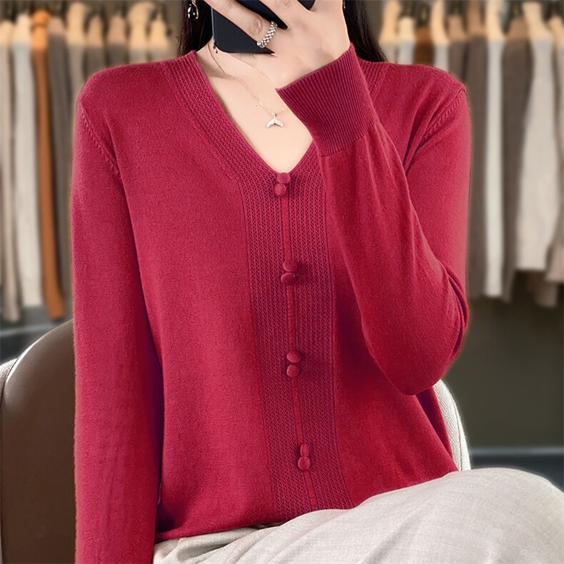 打底衫女2024秋冬季新款百搭V领显瘦针织衫,针织衫/毛衣,佳绒包芯纱店