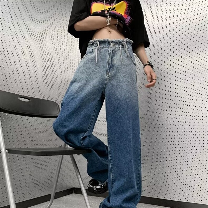 美式vibe裤子高街水洗牛仔裤男设计感小众拉链裤N505P45图片