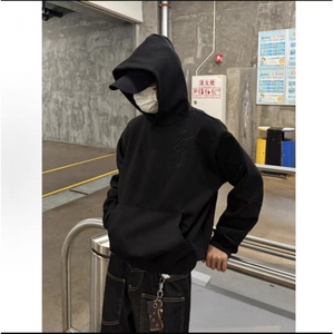 闪电纹刺绣卫衣男女韩版潮流宽松连帽2025秋冬ins外套WB505-P46,黑超搭配女宝宝图片